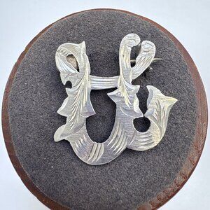 VTG Sterling Silver 925 Letter "U' initial Pin Brooch Size 0.75" Length